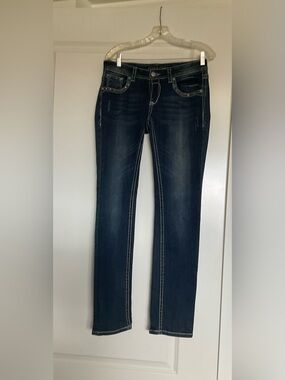 Grace in LA Straight Leg Jeans in Dark Blue Wash